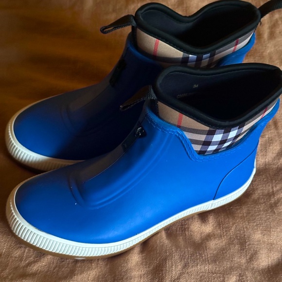 Auth BURBERRY Kids Vintage Nova Check Neoprene Royal Blue Rain Boots 34 - Picture 4 of 7